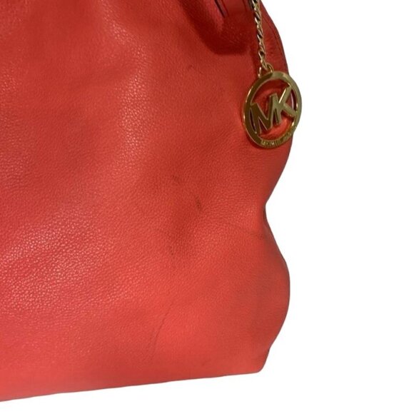Michael Kors Red Pebbled Leather Oversized Shoulder Bag With Gold Chain Strap - Picture 8 of 11